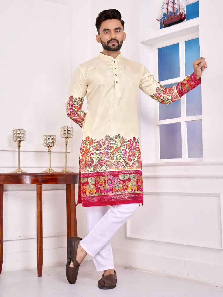 Patola With Foil Print Silk Kurta