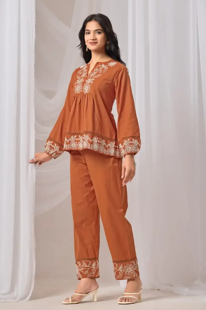 Cotton Flex Co-Ord Set with Coding Dori Embroidery