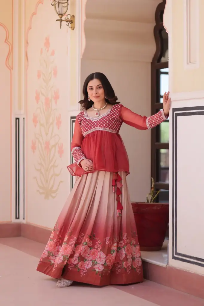 Designer Top & Lehenga with Embroidery Beads Work