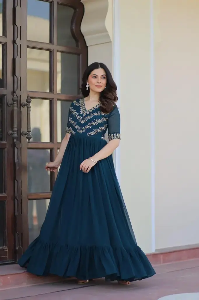 Designer Anarkali Gown with Embroidery Beads Work