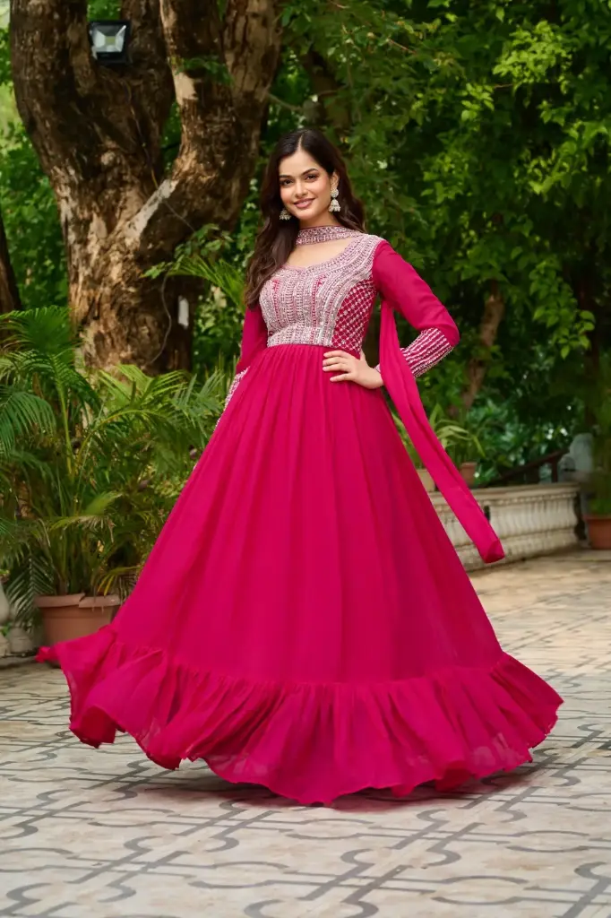 Designer Anarkali Gown with Embroidery Sequins Work