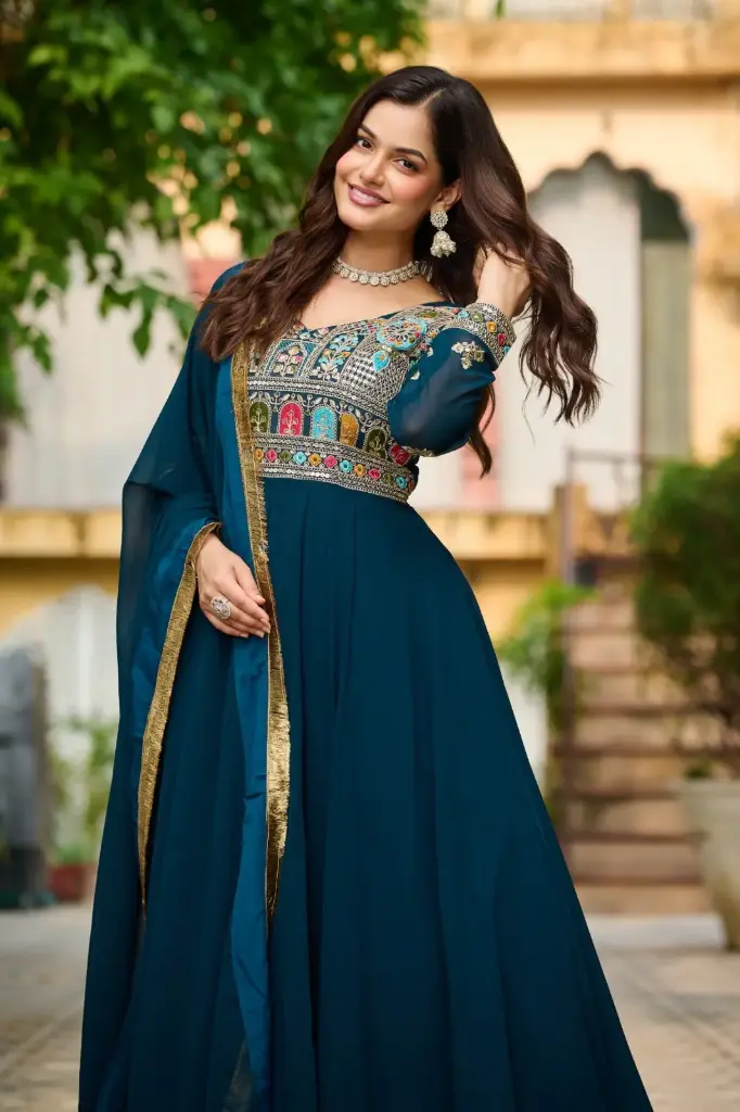 Designer Anarkali Gown With Embroidery Work