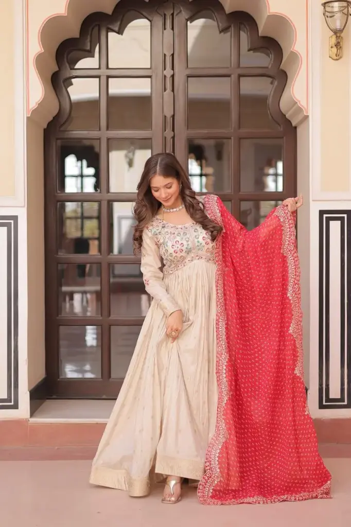 Designer Anarkali Gown With Pearl Beads Embroidery