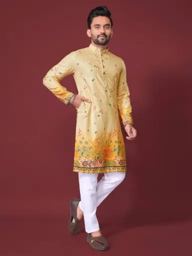 Daaman Men’s Crochet Embroidered Kurta Set