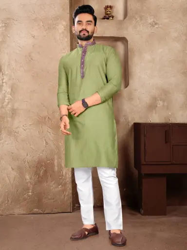 Linen Silk Jacquard Kurta Set
