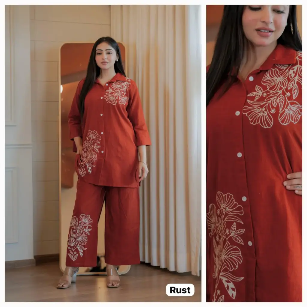 Cotton Slub Co-Ord Set with Embroidery Work