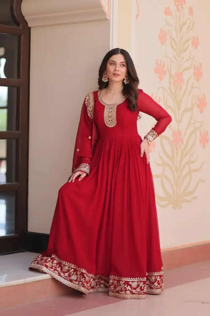 Designer Anarkali Gown with Embroidery Work
