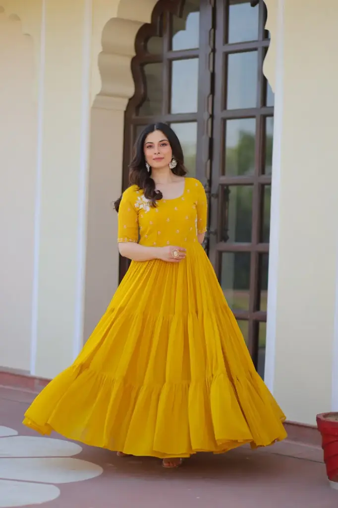 Designer Anarkali Gown with Beads Embroidery Work