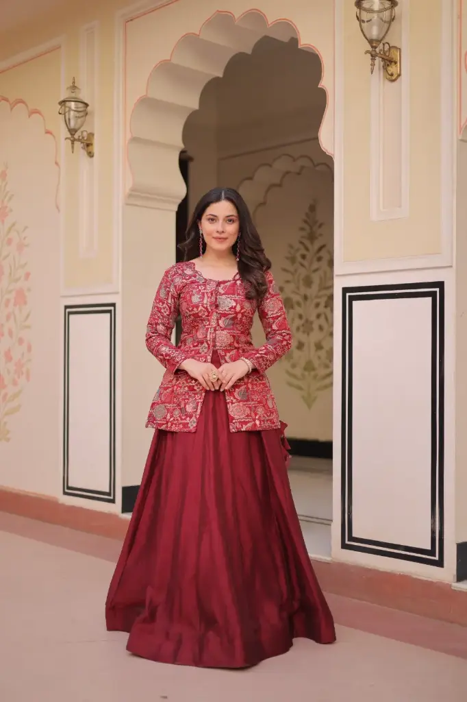 Designer Top Lehenga With Position Jacquard Work